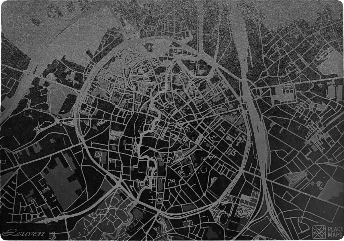 Place Maps Gegraveerde Kunstlederen Placemat Leuven Zwart 1 stuk