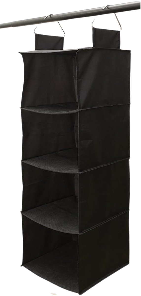 Kledingkast organizer - 5-vaks - zwart - polyester - 30 x 80 cm - opvouwbaar - organiseren