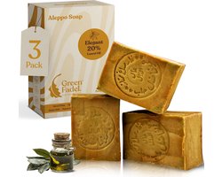 GREEN FADEL Aleppo Zeep 20% Laurierolie 80% Olijfolie - 3 x 200g - Handgemaakt - Natuurlijke Zeep