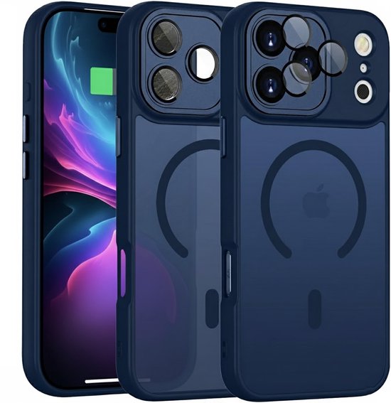 Hoesje Geschikt voor iPhone 17 Pro - Geschikt voor MagSafe Telefoonhoesje - Donker Blauw - Casemania Matte Armor Magnetische Back Cover - Val/Stoot Bescherming met Camera Protection