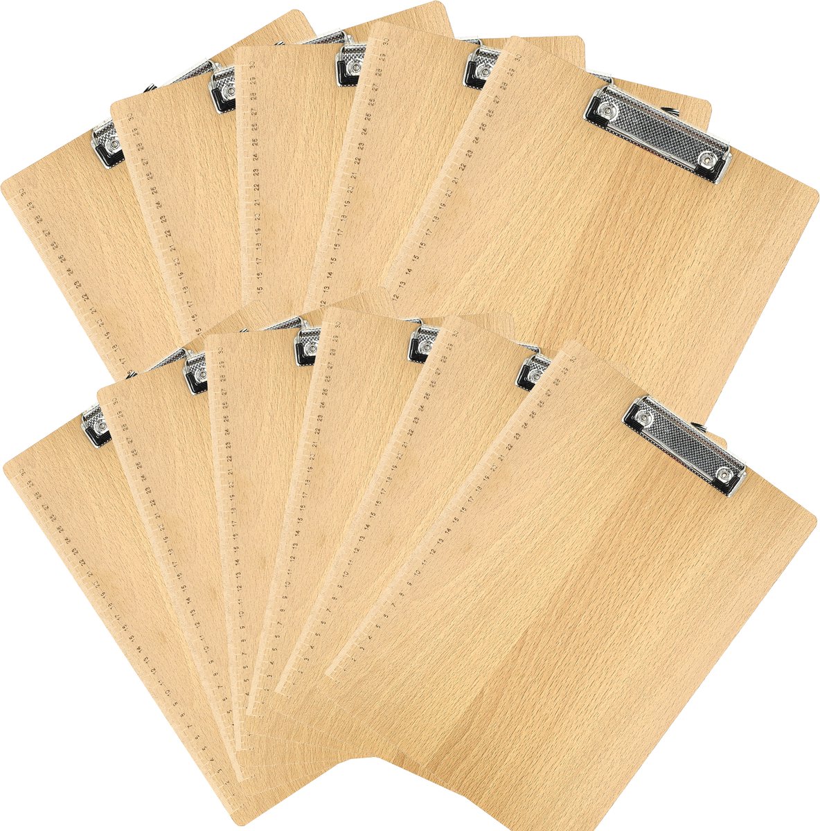Klembord A4 – Set van 11 Houten Klemborden – Met Sterke Klem en Liniaal – Harde Houtlook Schrijfplaat voor School, Kantoor, Horeca en Thuis