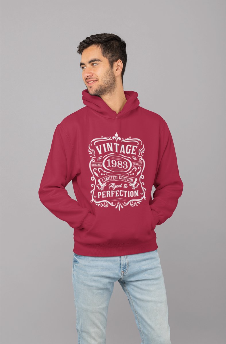 1983 Jaar Rood Hodie - Maat M - Vintage Aged To Perfection - Verjaardagscadeau - Limited Edition