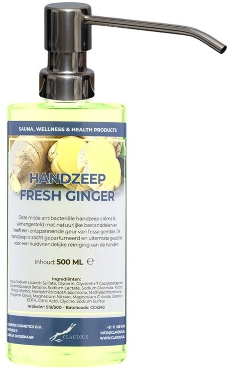 Handzeep Fresh Ginger 500 ml - met gratis RVS zilverkleurige pomp