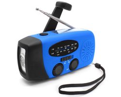 Draagbare noodradio - Powerbank 2000 mAh - Zaklamp - Solar opwindbaar - Noodpakket - Kunststof - Blauw