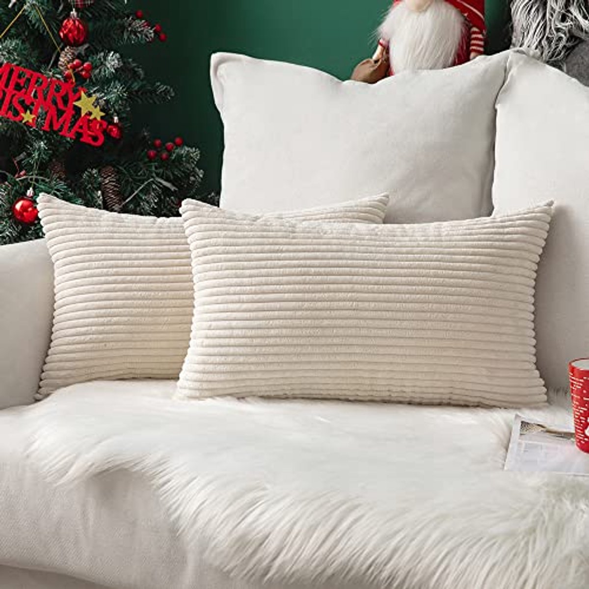 Decoratieve Kussenhoezen van Zacht Fluweel - Modern en Comfortabel, 40 x 80 cm, Melkwit