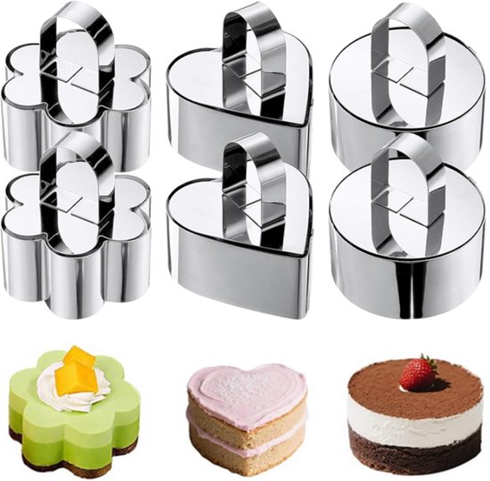 WOOWAIR 134 stuks dessertringen, roestvrij staal, 6 stuks ronde serveerringen 8 cm 16 mousse sjablonen 50 cakeboard 9 cm 50 spuitzakken 6 spuitmonden, per dessertringset voor bakken