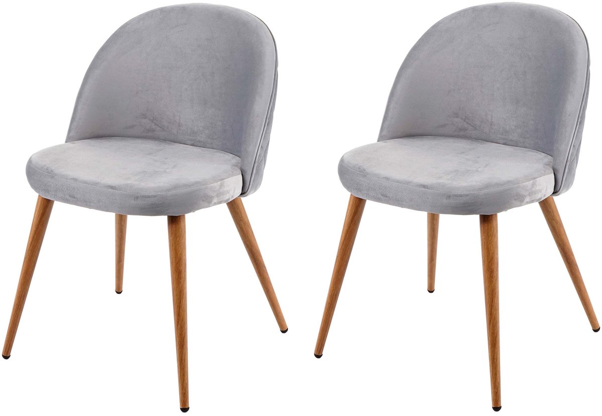 Set van 2 eetkamerstoelen MCW-D53, stoel keukenstoel retro jaren 50 design, fluweel ~ lichtgrijs