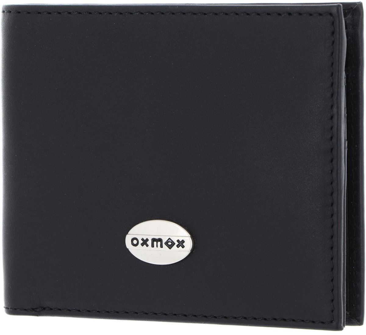 oxmox Leren portemonnee Leather Querscheinbörse Pure Metal Round Black zwart