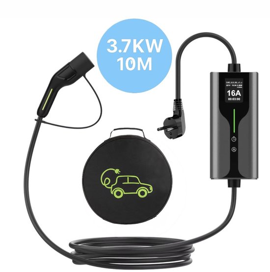 Chargeur pour mobil-home 3,7 kW Type 2 | 10 mètres | Schuko 16A | charge réglable et différée | Sac compris