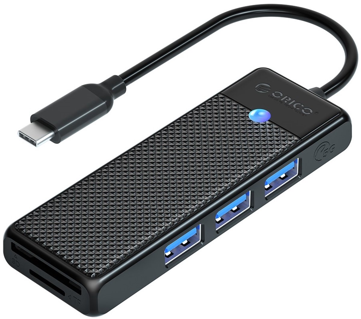 Orico - USB-C Hub - 3x USB-A 3.0 5Gbps - SD kaartlezer - Micro SD kaartlezer - Zwart