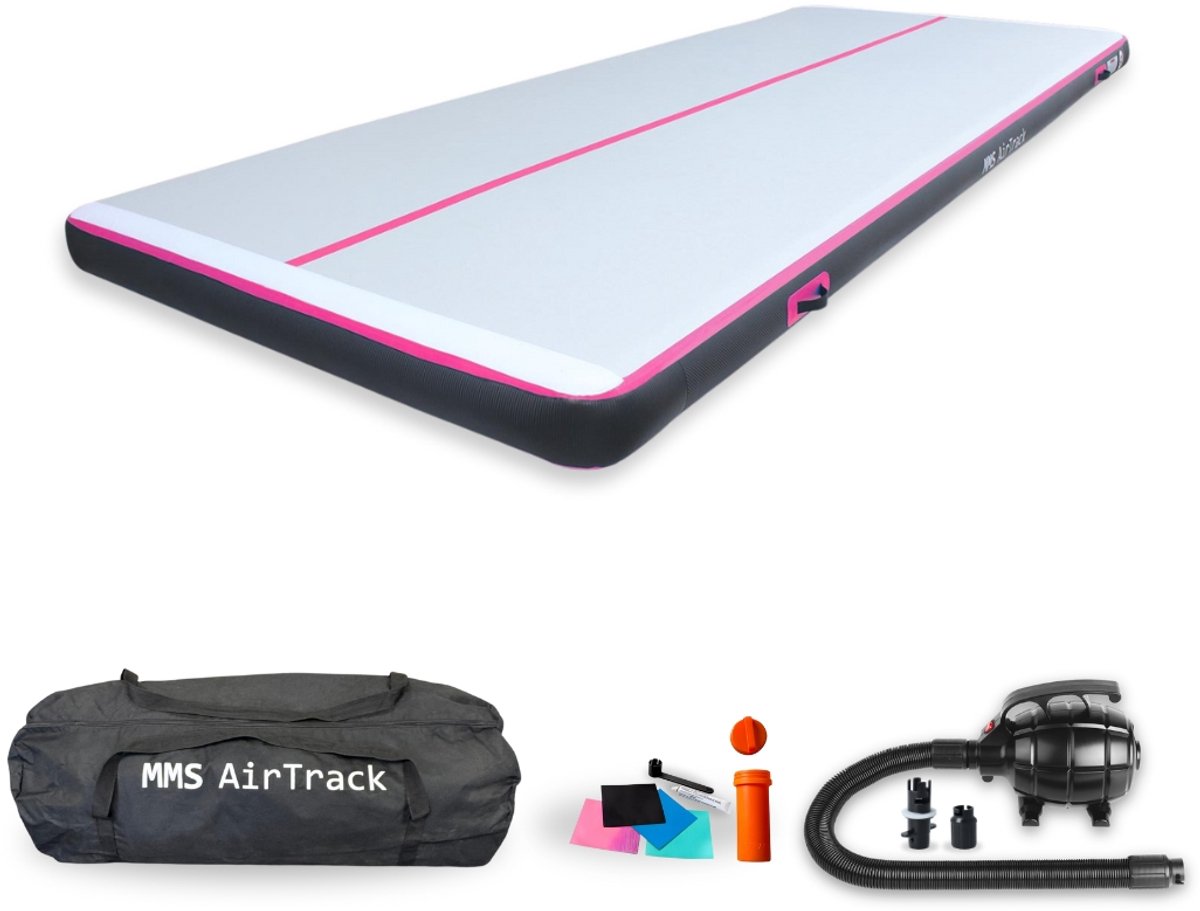 MMS AirTrack Advanced Turnmat – 300x150x15 cm – Extra Brede Opblaasbare Gymmat – Incl. Elektrische Pomp en Draagtas – Roze