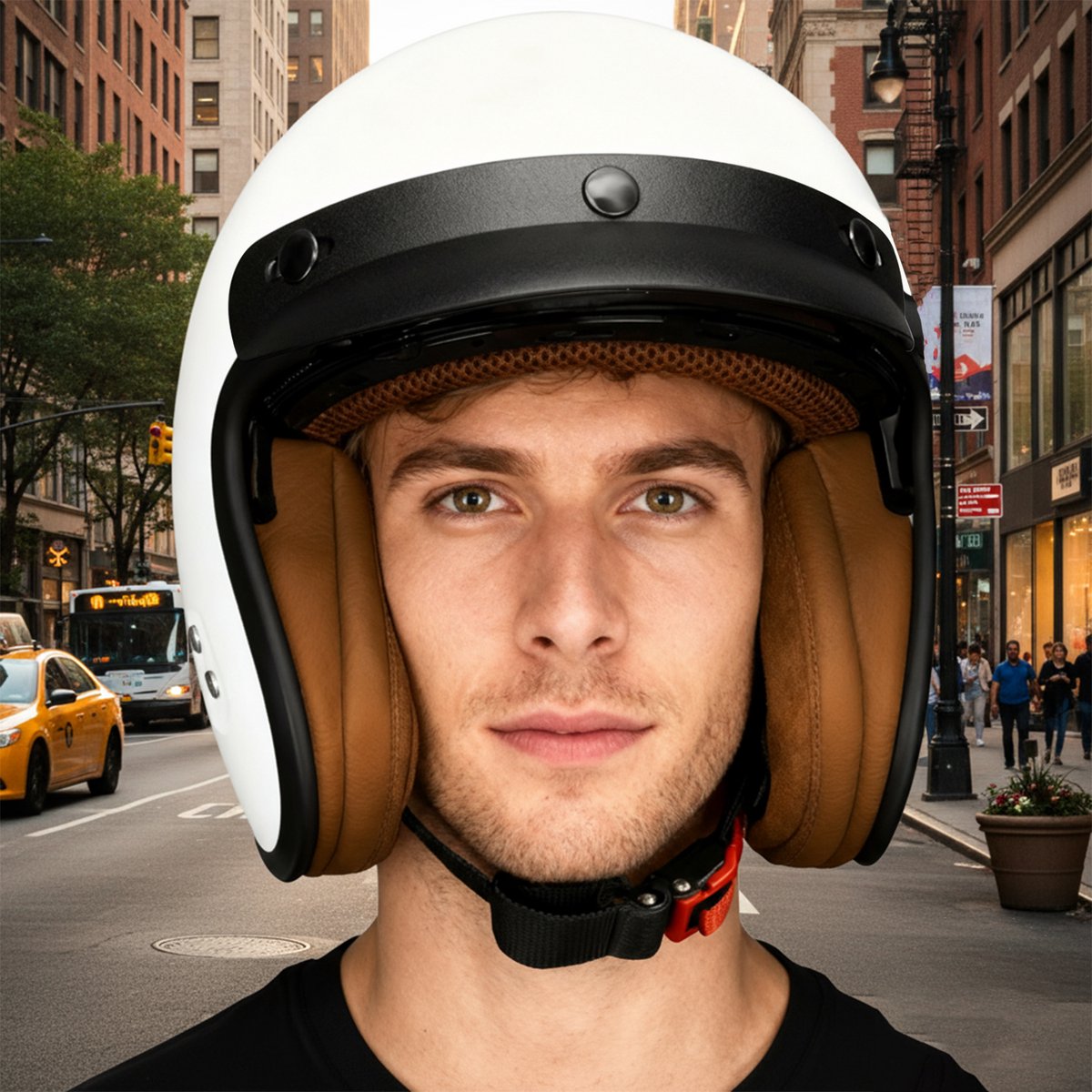 HSWHEEL Jethelm met UV-beschermend Vizier | Wasbaar & Verstelbaar | Scooterhelm & Motorhelm & Brommerhelm | Voor Heren & Dames | ECE 22.06 Goedgekeurd | Vintage Stijl | Frozen wit –M
