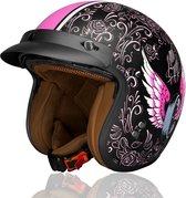 DAWNRISE Jethelm ECE 22.06 - Retro scooterhelm - Paars bloemmotief - Maat XXL