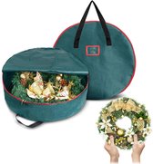 Opbergtas voor kerstslingers en kransen, waterdichte Oxford-stof, organizer voor kerstboom, met venster, opbergcontainer voor vakantiedecoraties (60 cm, rood