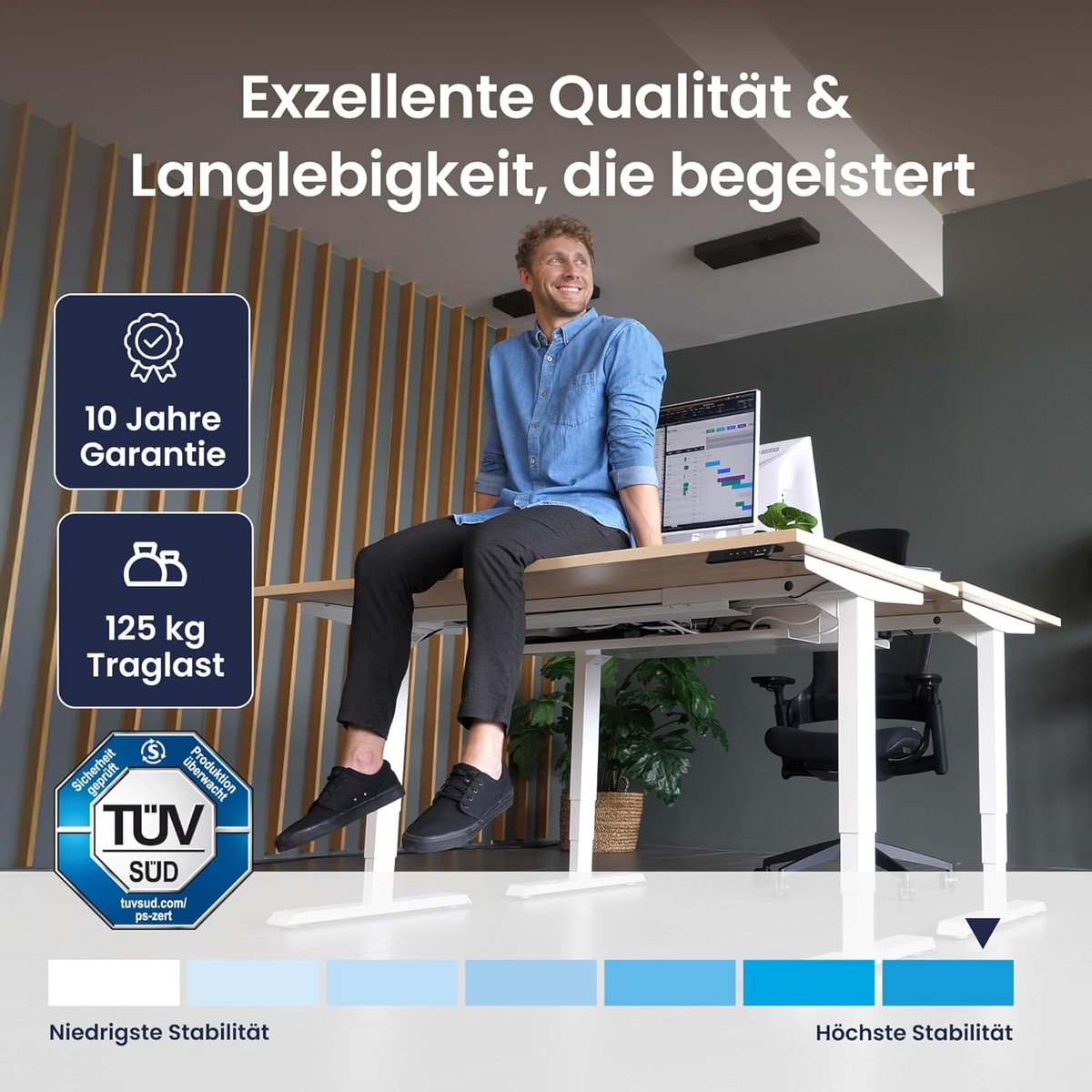 Elektrisch Zit-Sta Bureau – Altameubel Desktopia Pro X Elite | 180x80 cm | In Hoogte Verstelbaar | Ergonomisch Sta-Bureau | Dubbele Stille Motoren | OLED Memory Handset met 9 Geheugenstanden | Botsingsdetectie | Wit Tafelblad + Zwart Frame