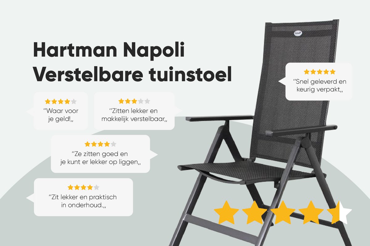 Hartman Napoli verstelbare tuinstoel Antraciet - Comfort