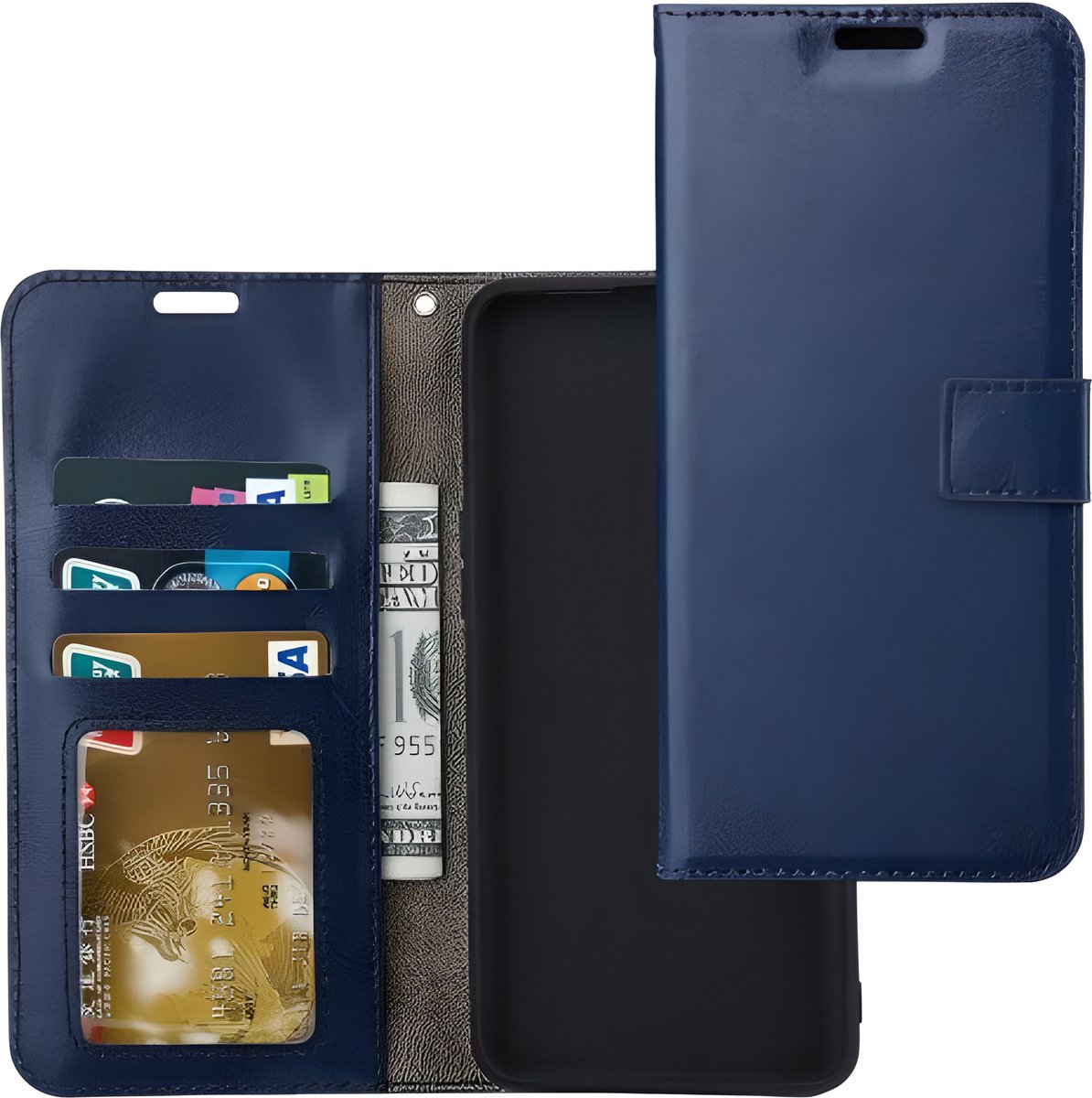 Bookcase Geschikt voor: iPhone 16E - Donkerblauw - portemonnee hoesje - Book Cover