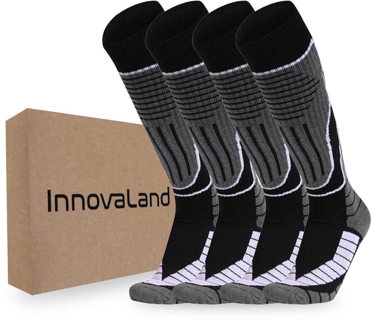 Innovaland Skisokken Set van 2 paar- 39/43 – Heren Dames Kniekousen Huissokken Kousen Ski Sokken Warme Sokken Wandelen Warmte Sokken Wintersokken Zwart