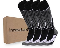 Innovaland - Skisokken - Set van 2 paar- 39/43 - Zwart Grijs - Heren - Dames - Kniekousen - Huissokken - Kousen - Ski Sokken - Warme Sokken - Wandelen - Warmte Sokken - Wintersokken