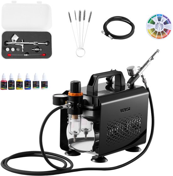 Kit aérographe 1/6 CV avec compresseur d'air et réservoir, 1 aérographe professionnel double action avec 3 embouts, peinture acrylique, faible