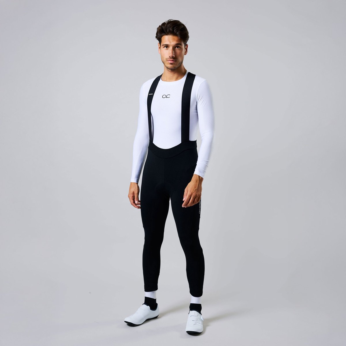 Acelera Essential Fietsbroek Lang heren met Zeem en Bretels - Thermo Lange Wielerbroek - Fietsbroek Lang - Zwart - Maat S