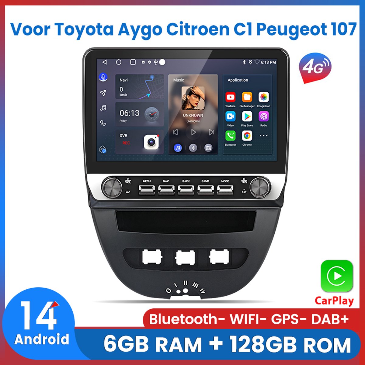 Awesafe Autoradio - RAM 6GB + ROM 128GB - 10.1 Inch Radio Scherm - Geschikt Voor Toyota Aygo Citroen C1 Peugeot 107 2005 t/m 2014 - Draadloze Carplay Android Auto - GPS Navigatie - Bluetooth Wifi