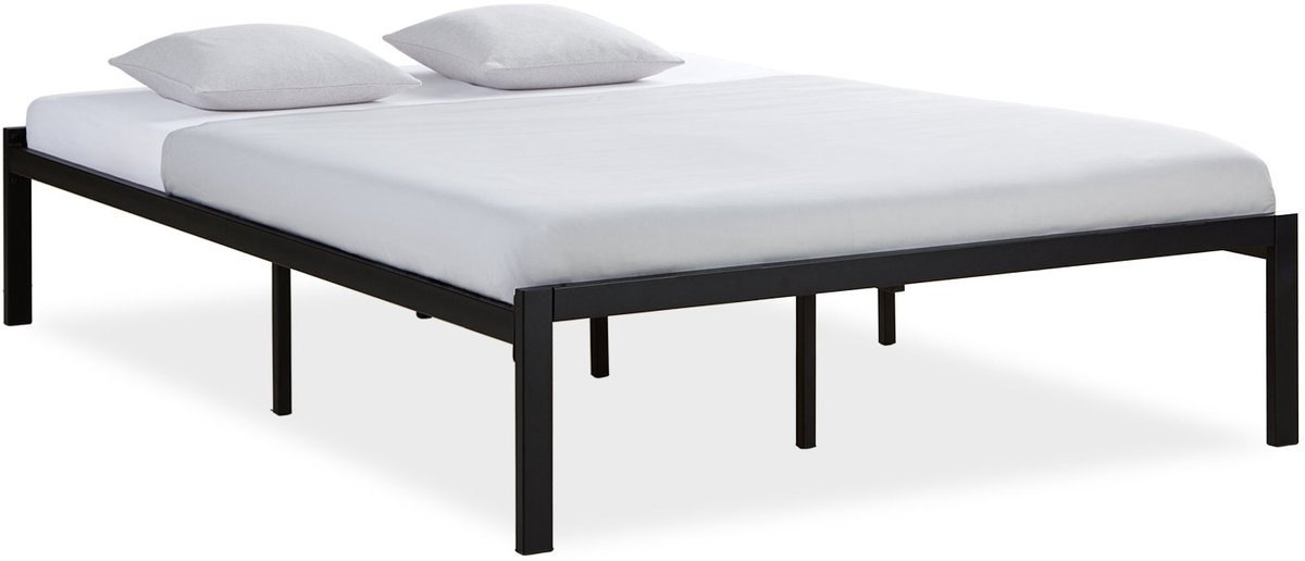 Homestyle4u Tweepersoonsbed - 140x200 cm - Metalen bed - met Lattenbodem - Zwart