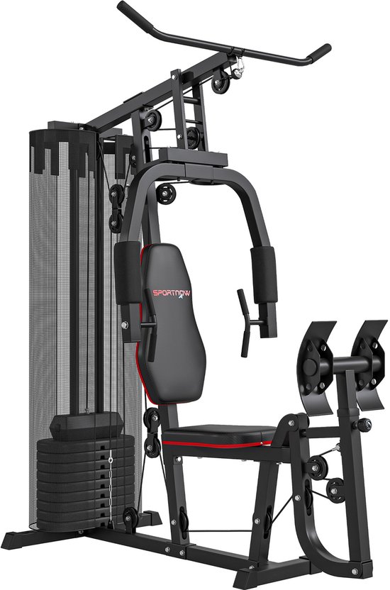 SPORTNOW Multifunctioneel Gymstation Staal, Kunstleer 160L x 108B x 200H cm Zwart