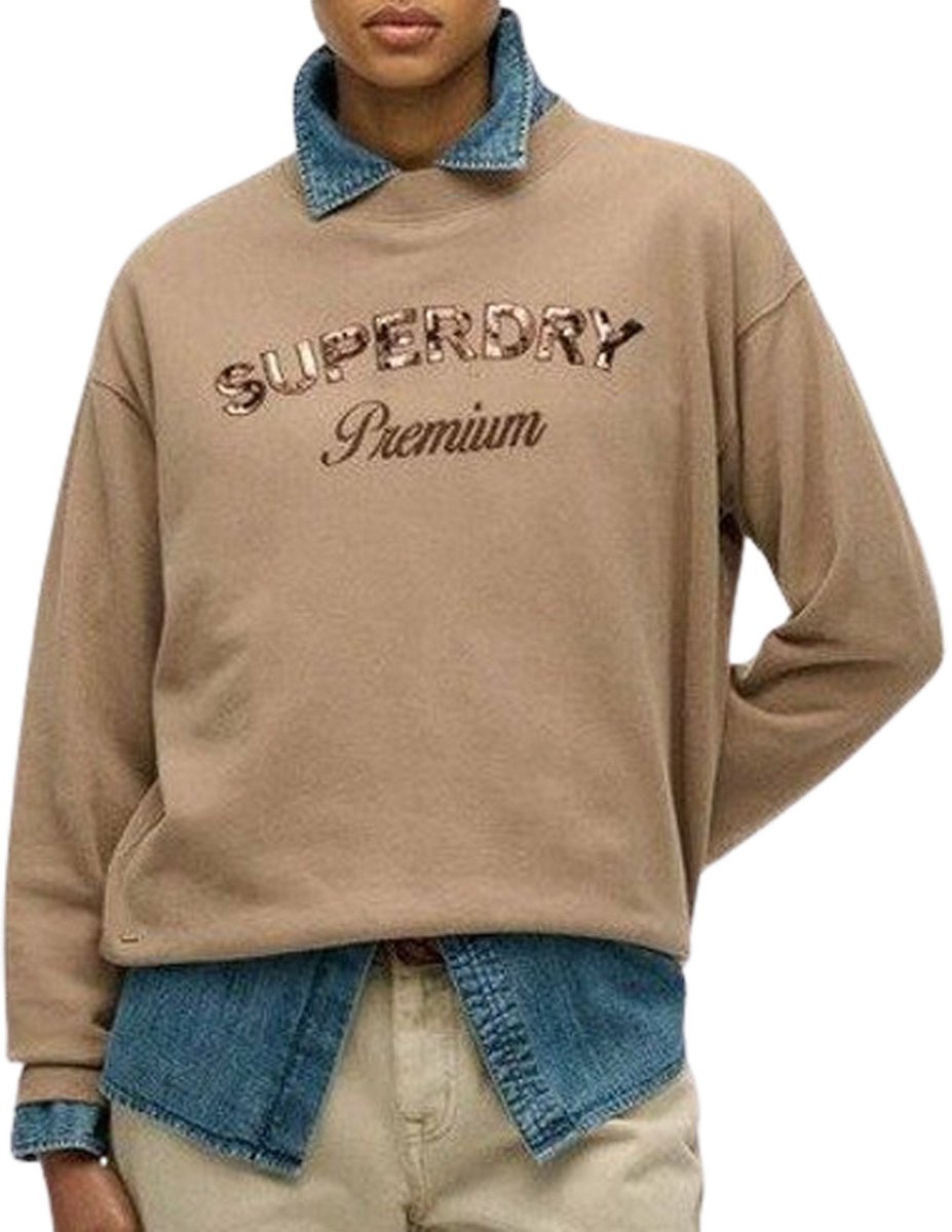 Superdry Premium Design Loose Crew Sweater Dames Bruin