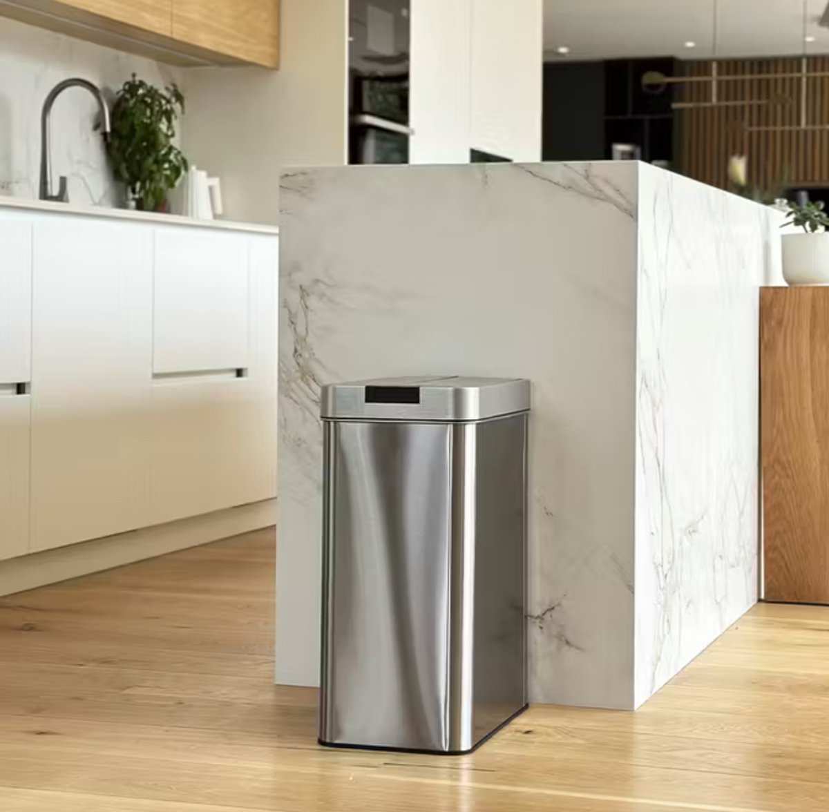 Sensor prullenbak 50L RVS/Vuilnisbak met sensor 50L/Automatische Prullenbak/Roestvrij prullenbak/Prullenbak vingerafdrukvrij/50 Liter/Zilver/Grijs/Vlinderopening
