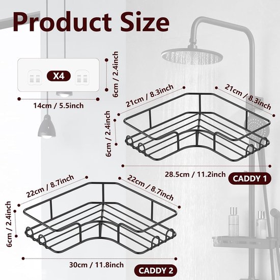 Sotfamily 4-Pack Hoekdouchehouder, Heen Boorgaten Voor de Douche-Organizer Met Kleefpad, Roestvrije Kunststof Douche-Opbergruimte Voor Badkamer, Keuken, Toilet (Kristal