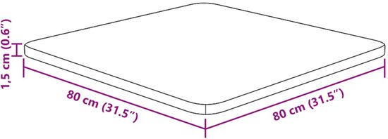 Plateau de table carré vidaXL 80 x 80 x 1,5 cm en eikenhout non traité - Plateau de table - Table - Plateau de table en bois - Tables