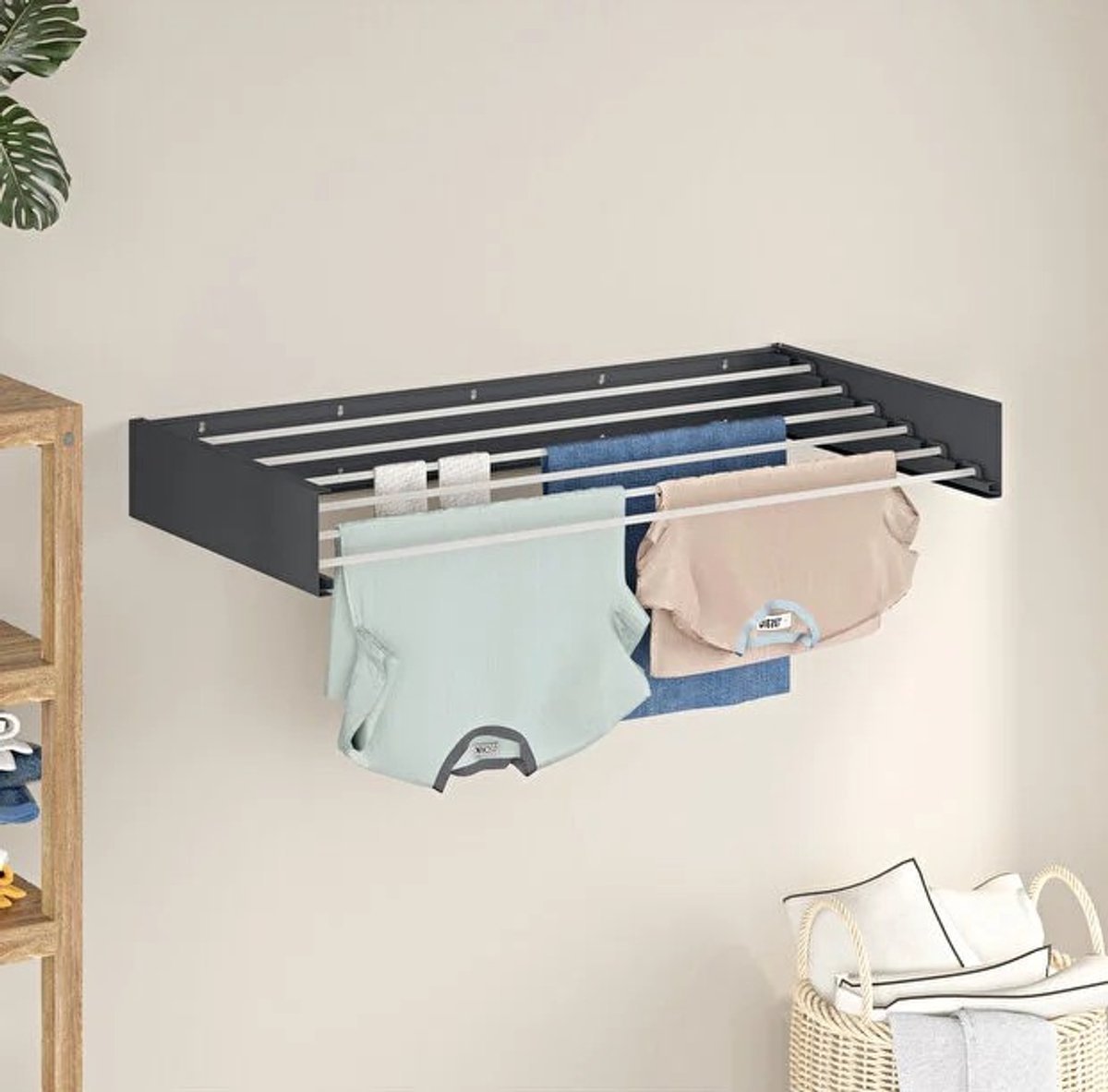 LUNOR® Belize – Droogrek – Wasrek – 100 cm Uittrekbaar – Opvouwbaar – Inklapbaar – Industrieel Grijs