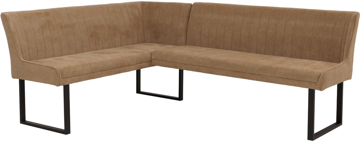 Hoekbank MCW-O82, eetkamerbank Bank, Öko-Tex (310 g/m²) Chenille stof/textiel Metaal 159 x 210 cm ~ lichtbruin