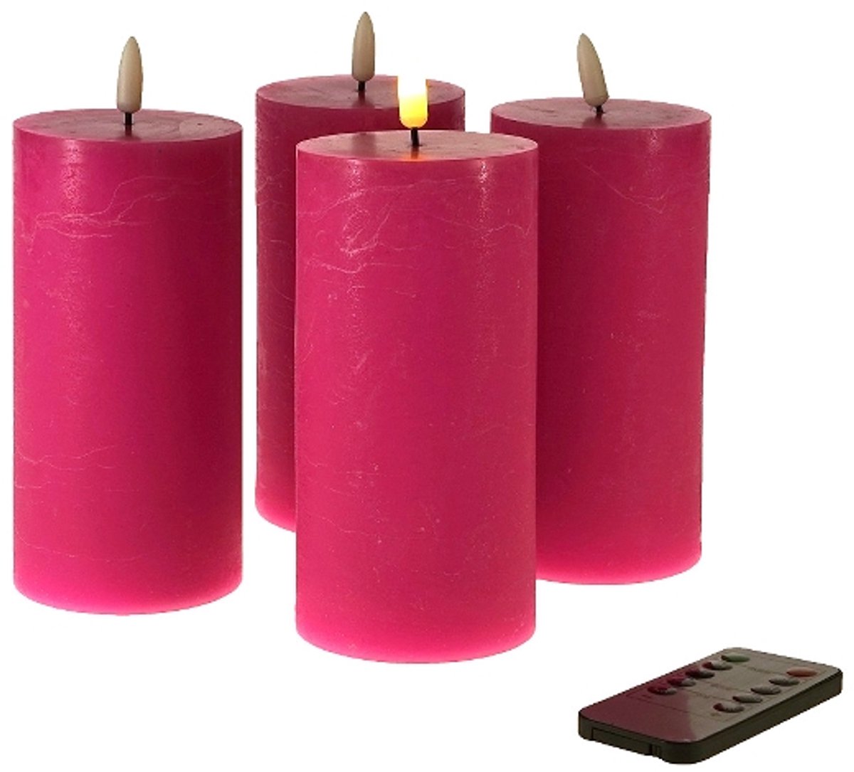 Set van 4 LED-Kaarsen - Roze - 3D-Vlam - Afstandsbediening & Timer