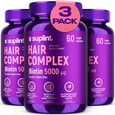 Hair Complex - Haar Vitamines - Haargroei - Biotine - Haar vitamines haaruitval - Haar groei - Haarvitamines haargroei - Bij haaruitval - Haar, huid en nagels - 3x60 capsules - Beauty supplement - Suplint