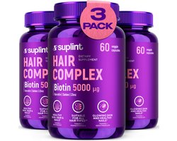 Hair Complex - Haar Vitamines - Haargroei - Biotine - Haar vitamines haaruitval - Haar groei - Haarvitamines haargroei - Bij haaruitval - Haar, huid en nagels - 3x60 capsules - Beauty supplement - Suplint