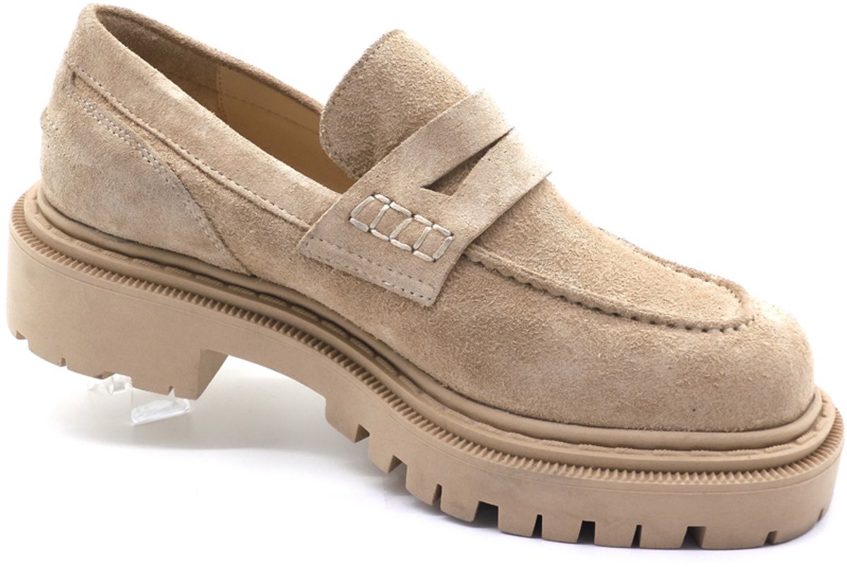 Dames Leren Loafers – Echt Suède – Comfortabele Plateau Zool – Beige – Trendy & Stijlvol