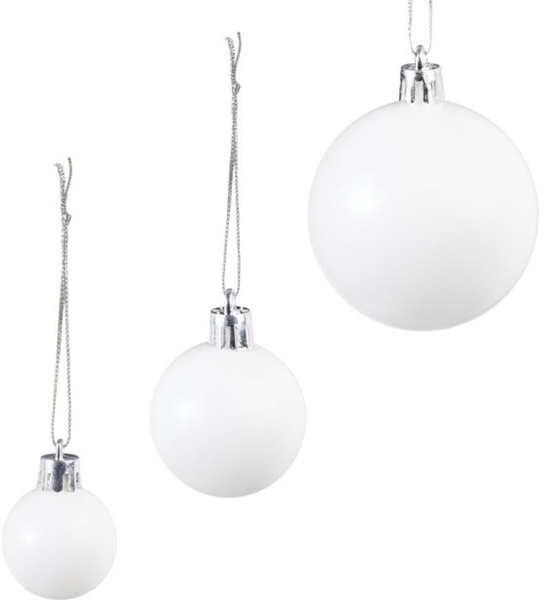 Doodadeals® Kerstballen – Wit – Kunststof – Mix van Mat, Glanzend en Glinsterend – 3 Maten – Set van 100