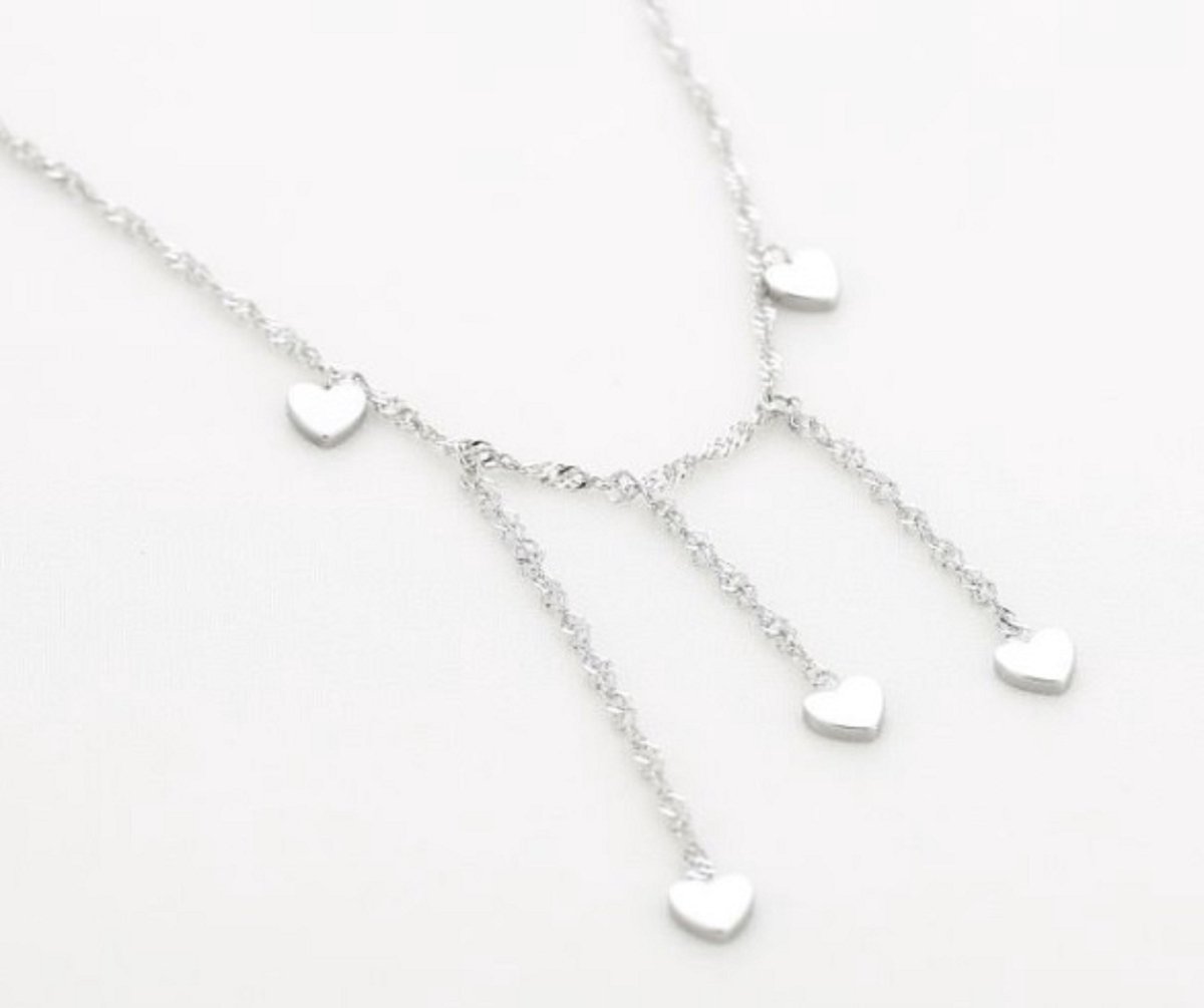 ketting kleur zilver met hartjes - necklace with hearts - stainless steel - waterproof - cadeau - moeder - dochter - bijou
