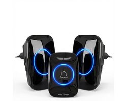 Draadloze Deurbel - Draadloos - Deur Bel - Deurbellen - Wireless doorbell - IP44 Waterdicht - Met 2 ontvangers - Zwart - Vivid Green