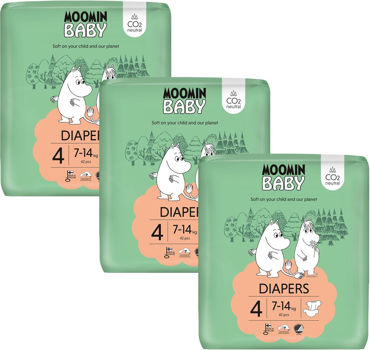 Moomin Baby Eco Wegwerpluiers - 126stuks - Maat 4 - 7 t/m 14 kg - Hypoallergeen – Gevoelige Huid – Parfumvrij
