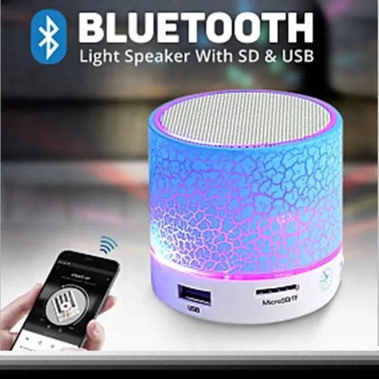 Draagbare mini Bluetooth speaker wit, waterdicht IPX5, RGB verlichting, 12 uur afspeeltijd, USB-C, lichtgewicht