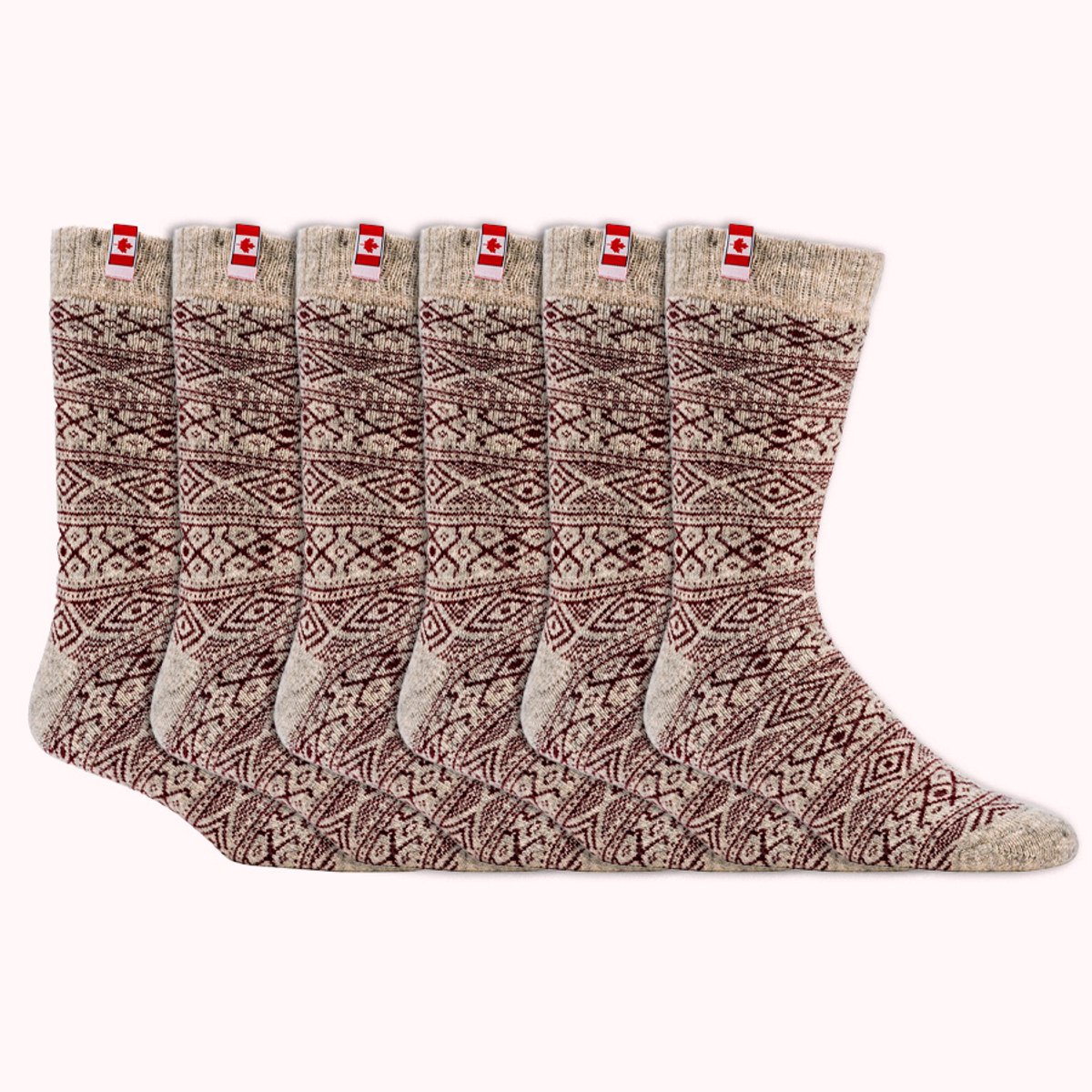 Canadese sokken | Wollen sokken | Thermo gevoerd | Rood | Diverse maten | 6 paar