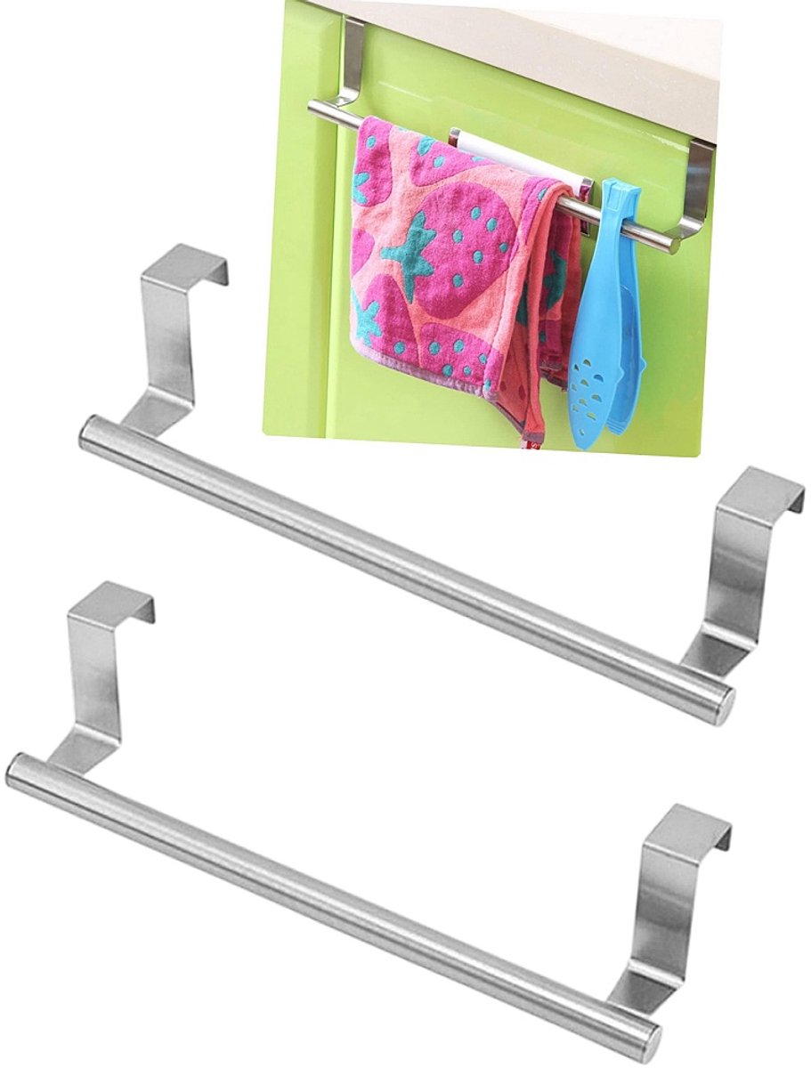 Handdoekrek zonder boren - Opbergontwerp met enkele stang - Keukenhanddoekenrek - Badkamerplank - 23*6,20*3,50cm - Geschikt voor keuken en badkamer Handdoekopberger aan de muur/deur - Zilver.