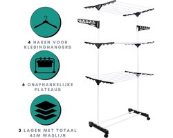 White-Label® Wasrek Inklapbaar op Wieltjes - Droogmolen - Droogtoren Staand