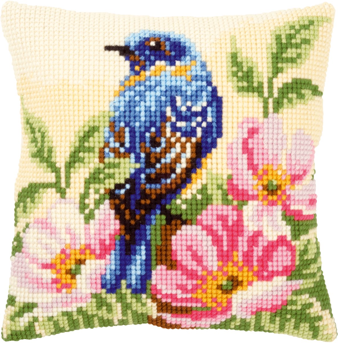 Vervaco - Kruissteekkussen kit - Vogel met wilde rozen - PN-0148175 - Borduren - Borduurpakket - Borduurpakket volwassenen - Borduurpakket kind