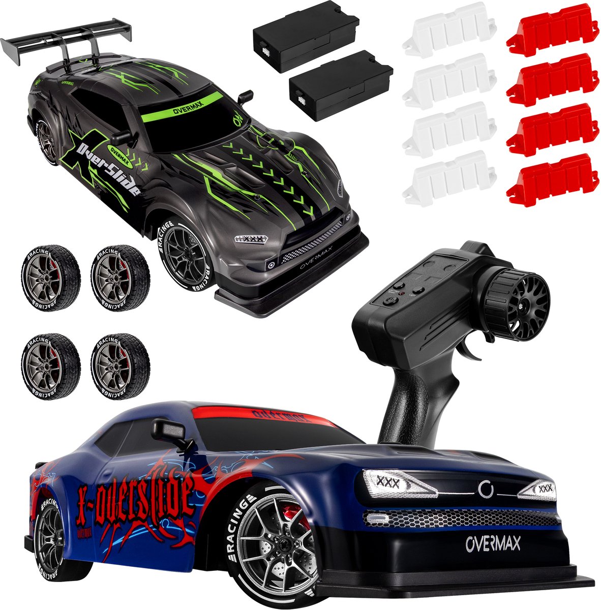 Overmax X-Overslide – Bestuurbare Auto 2in1: DRIFT & Race – 20 km/h – 2 Snelheidsstanden – 2 Batterijen – 40min Speeltijd – 2 Carrosserieën – 2 Wielensets – LED Onderverlichting – Obstakelset – Gecodeerde Besturing – RC Auto