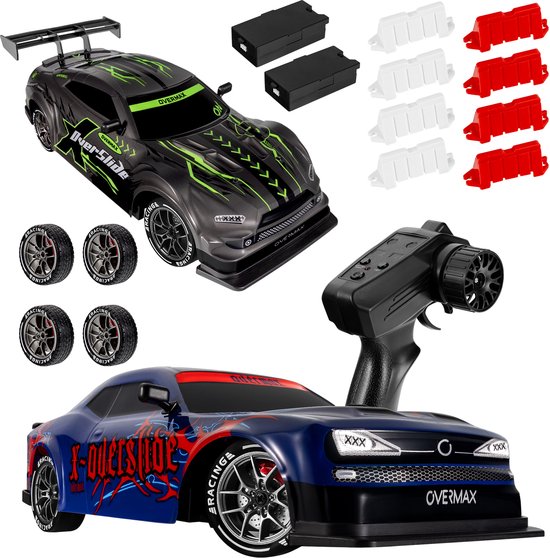 Overmax X-Overslide – Bestuurbare Auto 2in1: DRIFT & Race – 20 km/h – 2 Snelheidsstanden – 2 Batterijen – 40min Speeltijd – 2 Carrosserieën – 2 Wielensets – LED Onderverlichting – Obstakelset – Gecodeerde Besturing – RC Auto