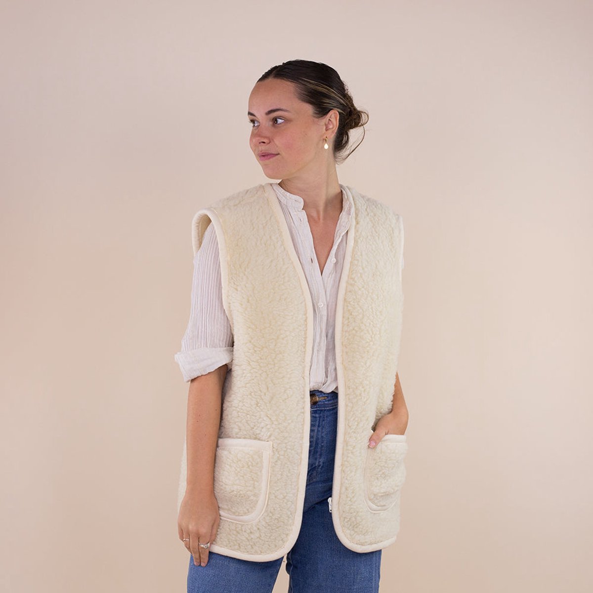 Moonrise bodywarmer schapen wol crème Creme